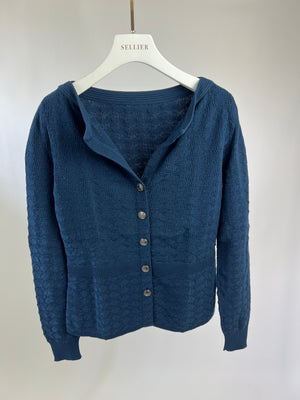 Chanel Blue Cotton Knitted Long Sleeve Cardigan with CC Logo Buttons Size FR 36 (UK 8)