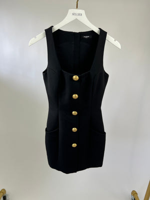 Balmain Black Mini Sleeveless Dress with Gold Buttons Detail FR 36 (UK 8)