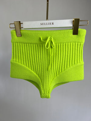 David Koma Lime Green Ribbed Knit Shorts FR 34 (UK 6)