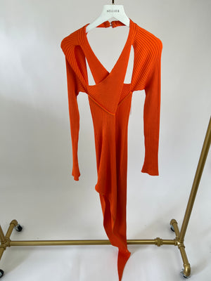 David Koma Orange Ribbed Cut Out Long Sleeve Midi Dress FR 34 (UK 6)