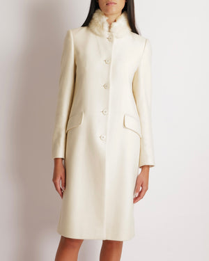 Loro Piana Cream Cashmere Coat with Sable Fur Collar Size IT 40 (UK 8)