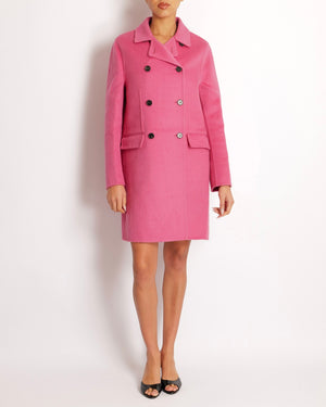 Christian Dior Pink Wool Double-Breasted Coat with Black Buttons Size FR 36 (UK 8)