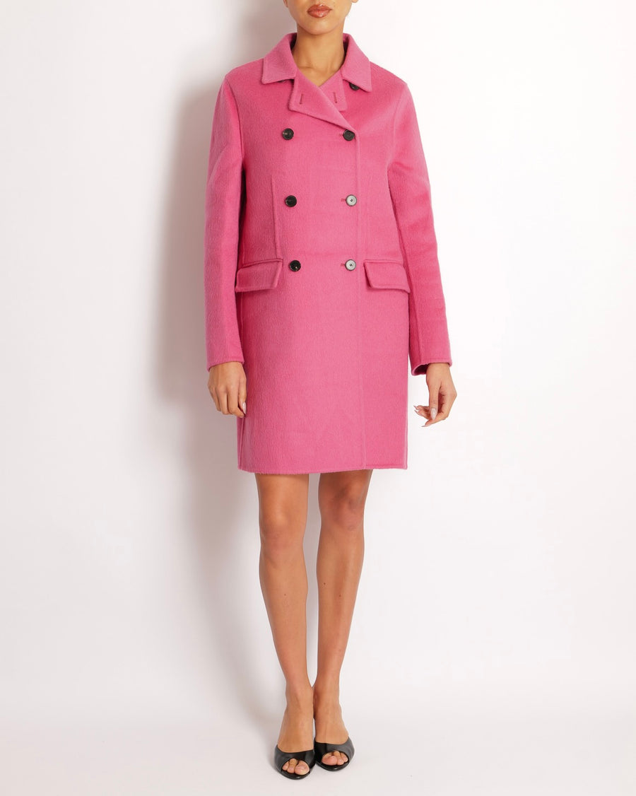 Christian Dior Pink Wool Double-Breasted Coat with Black Buttons Size FR 36 (UK 8)