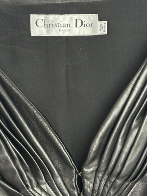 Christian Dior Black Lambskin Leather 3/4 Sleeve Top with Three Buttons Detail Size FR 38 (UK 10)