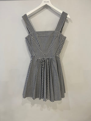 Dolce Gabbana Navy and White Vichy Printed Sleeveless Mini Dress Size IT 42 (UK 10)