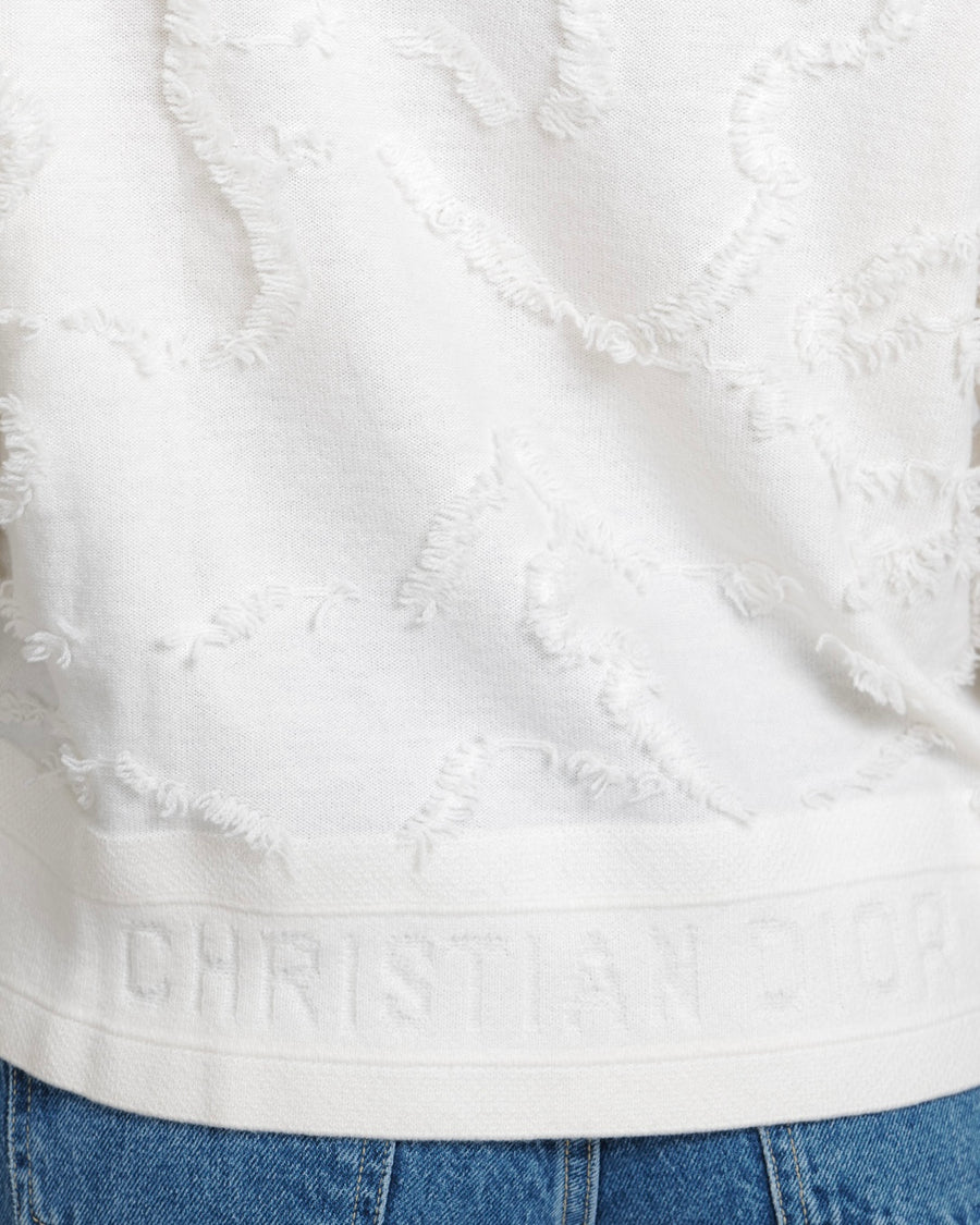 Christian Dior Cream Cashmere Jumper with Back Logo and Frayed Textured Details Size FR 34 (UK 6)