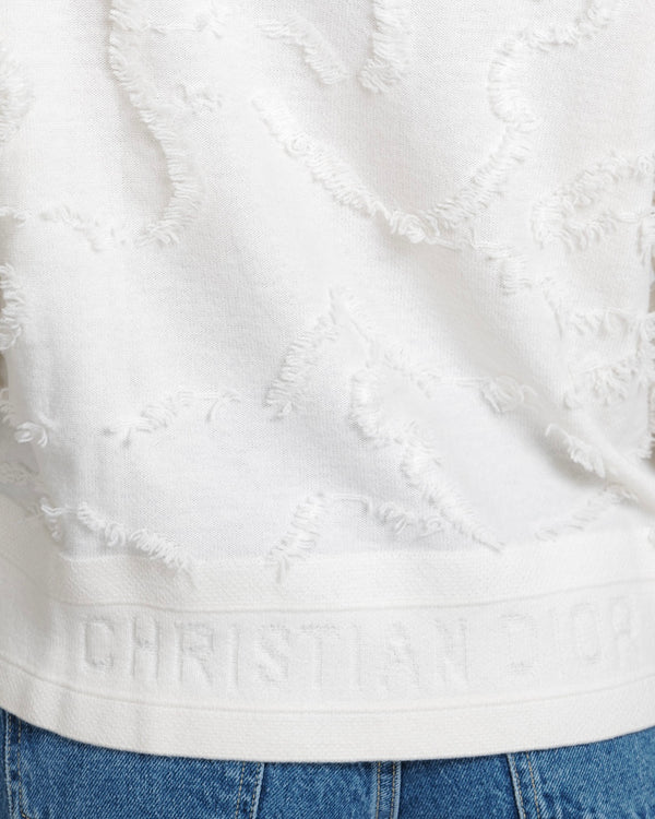 Christian Dior Cream Cashmere Jumper with Back Logo and Frayed Textured Details Size FR 34 (UK 6)
