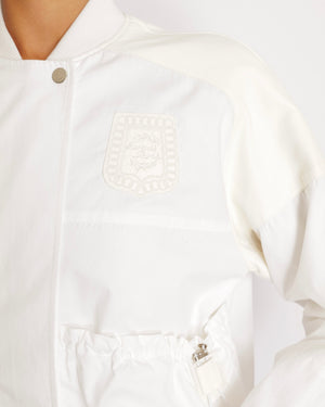 Hermès Cream Cliquetis Bomber Jacket with Leather and Logo Details Size FR 38 (UK 10)