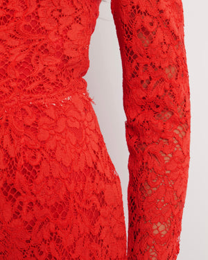 Valentino Red Floral Print Lace Long-Sleeved Jumpsuit Size IT 40 (UK 8)