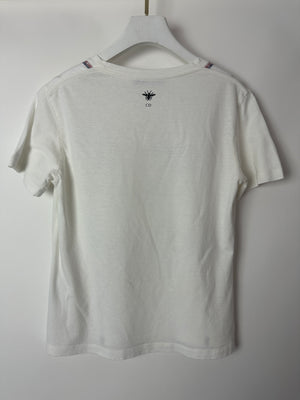 Christian Dior "St Anne Des Usines" White T-Shirt with Stripe and Logo Detail FR 36 (UK 8)