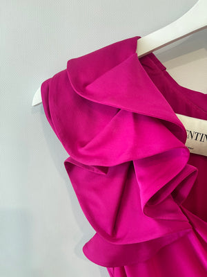 Valentino Hot Pink Silk Sleeveless Maxi Dress with Ruffle Details Size US 10 (UK 14)
