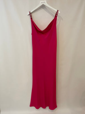 Max Mara Studio Hot Pink Satin Maxi Dress with Crystal Details Size XS (UK 6)