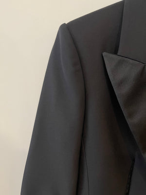 Alexander McQueen Black Silk Blazer Jacket with Lace Details Size IT 44 (UK 12)