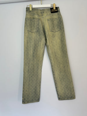Gucci Acid Wash Blue Denim Straight Leg Jeans with GG Monogram Embroidery Size W 28 (UK 10)