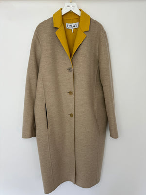 Loewe Beige and Yellow Wool Long Sleeve Coat with Silver Anagram Logo Button Size FR 34 (UK 6)