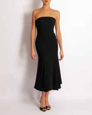 Valentino Black Wool Bandeau Maxi Dress with Pleated Details Size IT 40 (UK 8)