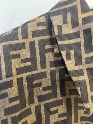 Fendi Brown Silk FF Logo All Over Cropped Shirt Size IT 38 (UK 6)