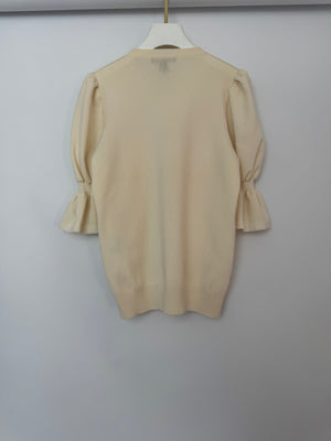 Louis Vuitton Cream Puff Sleeve Fine Knit Top with Logo Button Detail Size S (UK 8)
