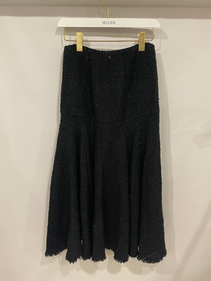 Alexander Mcqueen Black Tweed Midi Pleated Asymmetrical Skirt Size IT 36 (UK 4)