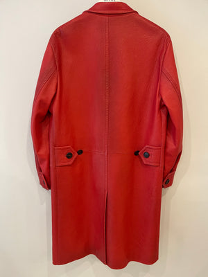 Prada Red Lambskin Leather Coat with Black Button Details Size IT 42 (UK 10)