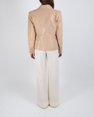 Balmain Beige Lambskin Leather Blazer Jacket with Polished Gold Logo Buttons Size FR 40 (UK 12)