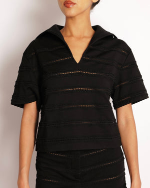 Chanel 24M Black Perforated CC Logo Short-Sleeve Top Size FR 36 (UK 8)