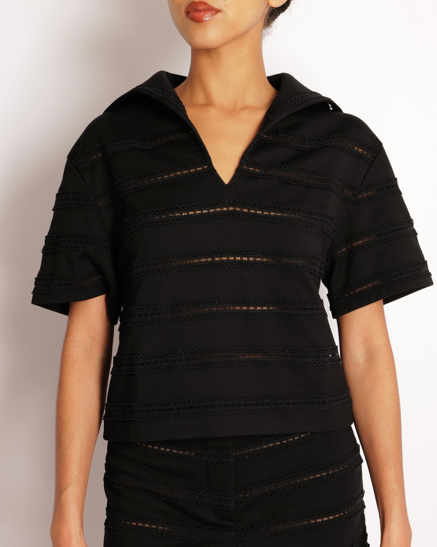 Chanel 24M Black Perforated CC Logo Short-Sleeve Top Size FR 36 (UK 8)