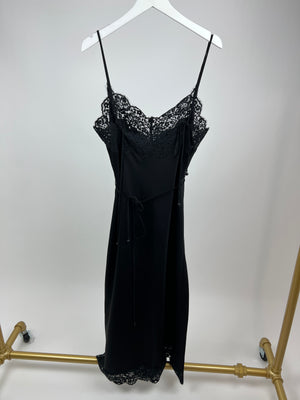 Zimmermann Black Lace Panel Slip Midi Dress with Tie Waist Detail Size 1 (UK 10)