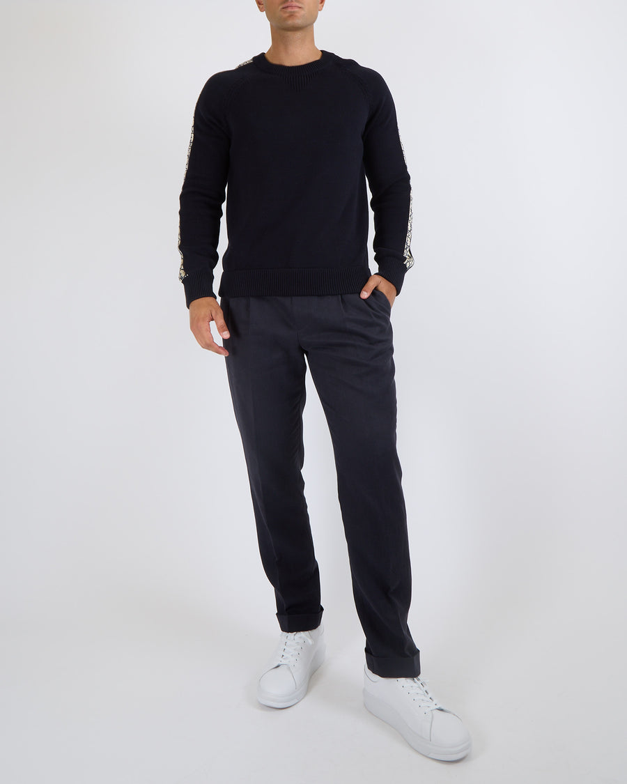 Christian Dior Menswear Navy Jumper With Oblique Logo Sleeve Detail Size L (UK 40)