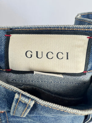 Gucci Blue Denim Mom Style Jeans with Logo Patch on the Back Size W28 (UK 10)