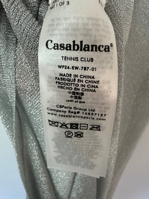 Casablanca Silver Metallic Sheer Long Sleeve Maxi Dress with Split and Gold Logo Detail Size S (UK 8)RRP 675£