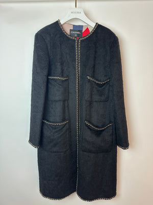 *HOT* Chanel 19A Black Llama & Wool Coat with Gold Chain Trim and CC Buttons Size FR 44 (UK 12) RRP £6,730