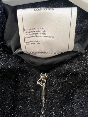 Chanel Black Shimmery Mini Dress with Silver Zip and Globe CC Buttons Detail Size FR 36 (UK 8)
