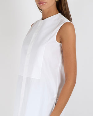 Christian Dior White Poplin Sleeveless Blouse with Plastron and Black Embroidered Logo Detail Size FR 36 (UK 8) RRP £880