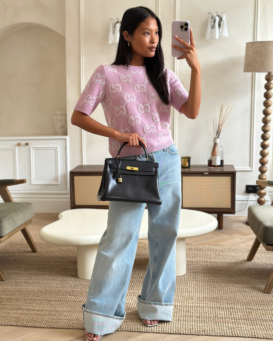 *FIRE PRICE* Hermès Vintage Kelly Retourne 28cm Bag in Navy Box Leather with Gold Hardware