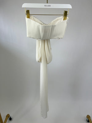 Max Mara White Bandeau Strap Top with Long Silk Tie Detail Size IT 34 (UK 2)