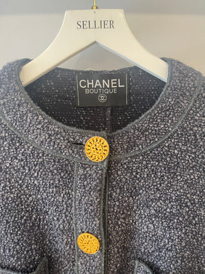 Chanel Vintage Navy Blue Tweed Jacket with Gold Chain Buttons Size FR 36 (UK 8)