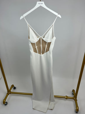 David Koma White Sequin Panelled Maxi Dress with Size UK 12