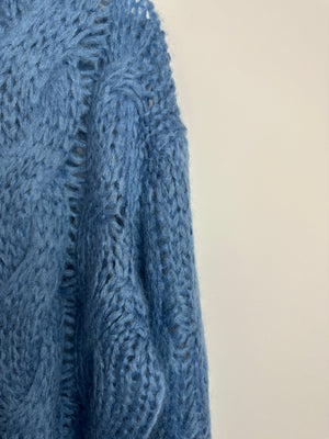 Prada Blue Oversized Cropped Cable Knit Openwork Mohair Jumper Size IT 38 (UK 6)
