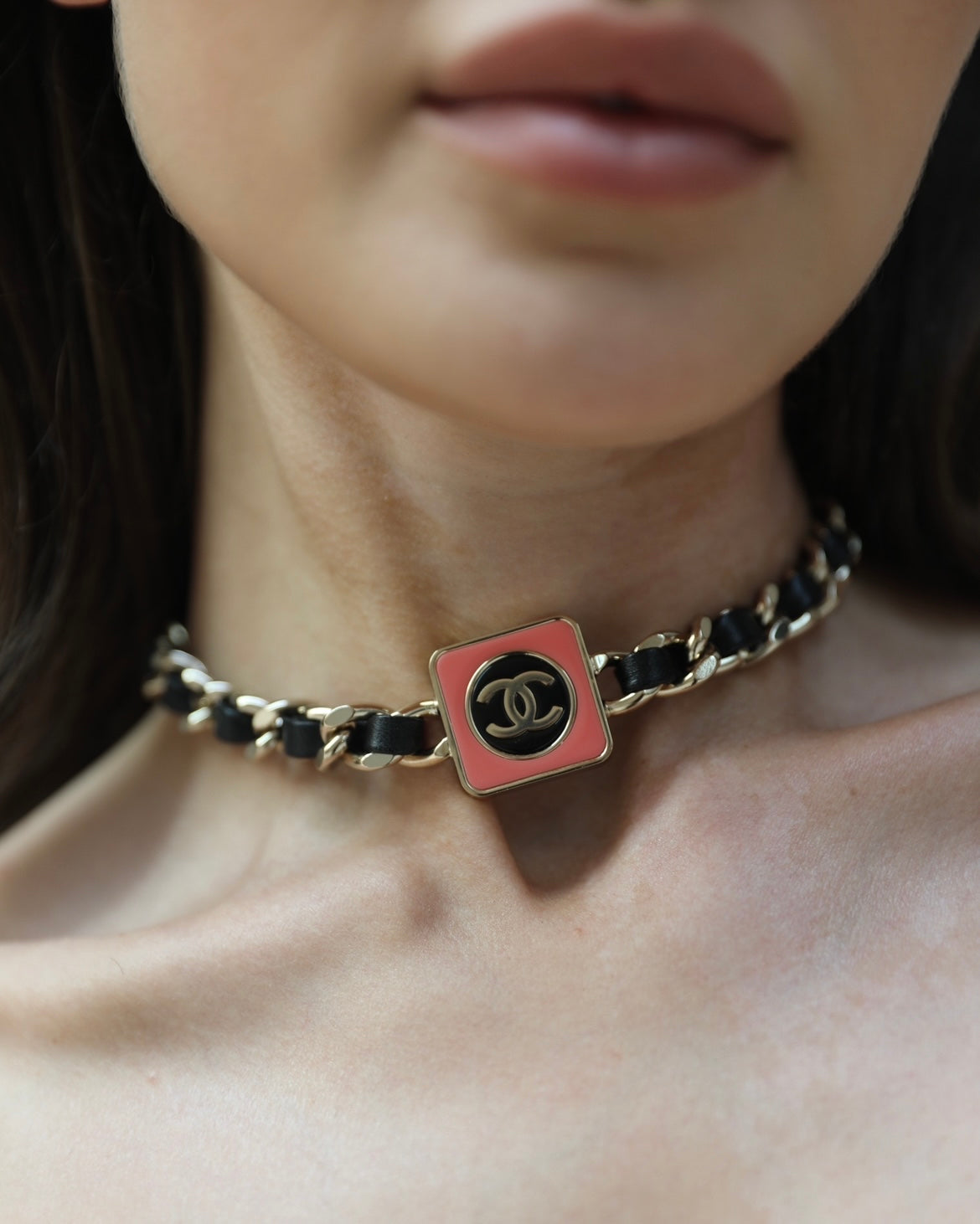 Chanel Choker/Necklace with Logo Clasp in Goldtone and Black Beads - Ruby  Lane