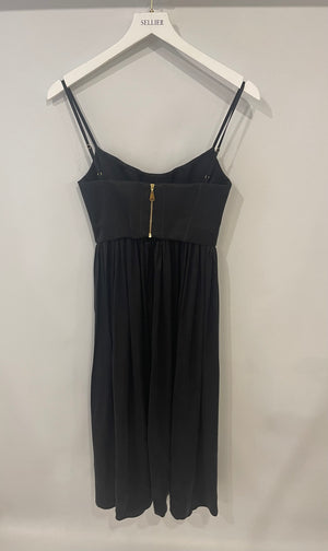 Zimmermann Black Silk Midi Dress with Pleated Skirt and Corset Detail Size 0 (UK 8)