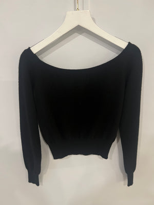 Chanel Vintage 95A Black Cashmere Cardigan with Black and White CC Logo Buttons Size FR 36 (UK 8)