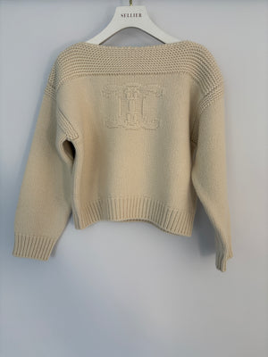 Celine Beige Cable Knitted Triomphe Long Sleeve Jumper Size S (UK 8)