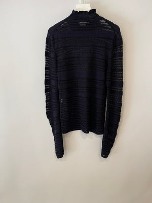 Chloé Navy Lace Long-Sleeve Wool Jumper with Ruffle-Neck Detailing Size FR 38 (UK 10)