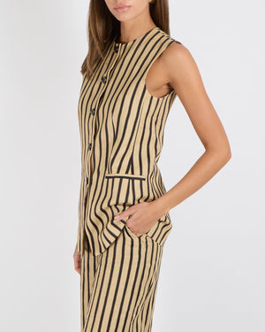 Max Mara Beige and Black Linen Striped Vest and Trouser Set Size IT 42 (UK 10) RRP £1,275