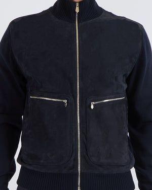Hermès Menswear Navy Suede and Wool Jacket with Silver Zip Details Size XL (UK 44)