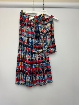 Chanel 16/S Cuba Pink and Blue Cotton Two-Piece Top and Maxi Skirt Set Size FR 36 (UK 8)