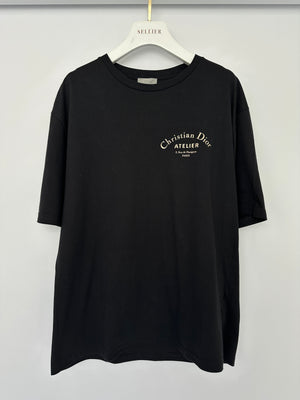 Christian Dior Black Menswear Round Neck T-shirt with Christian Dior Atelier Logo Detail in Gold Size L (EU 50)
