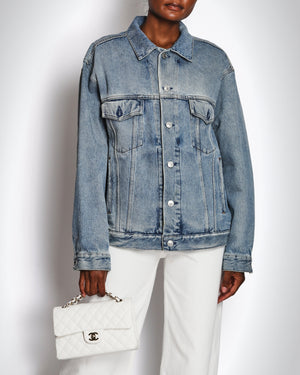 Balenciaga Blue Washed Denim Oversized Jacket with Diamante Logo Detail Size FR 34 (UK 6)