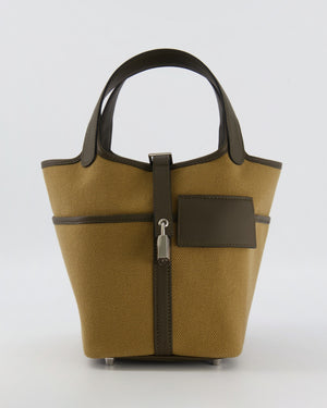 Hermès Picotin 18 Lock Cargo Bag in Dune Toile Goeland and Vert Loden Swift Leather with Palladium Hardware